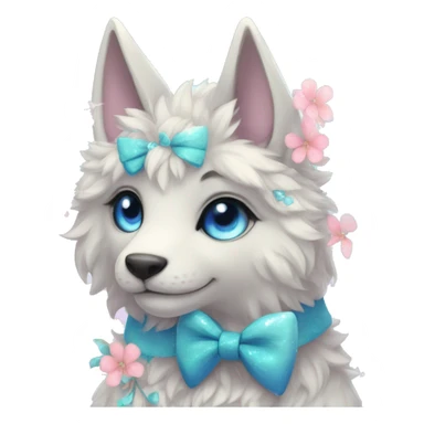 Anthro Cute Cool Kawaii gorgeous sparkly ethereal fantasy animal creature with blue eyes furry sona with flowers and bow tie beautiful aesthetic sticker