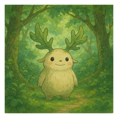 a whimsical forest spirit in Ghibli style sticker
