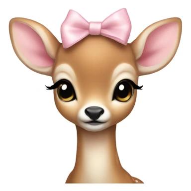 Baby deer with a little light pink bow on its head. The deer is curled up. sticker