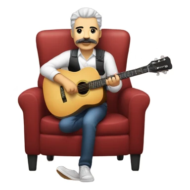 Señor con pelo y bigote blanco tocando guitarra sentado en una silla sticker