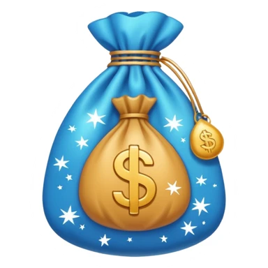 Minimal line-art icon of a money bag with sparkles around it, clean modern style, simple outlines, slight 3D, no background, transparent, represents clean and ethical income. sticker