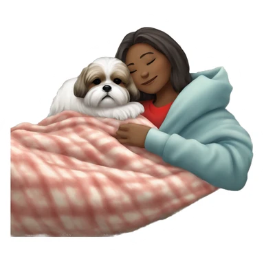 Shih tzu dog and human woman sleeping on couch with fluffy blanket Christmas sticker