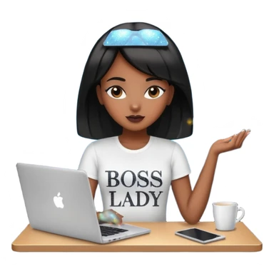 black pretty girl working hard with sparkles on laptop "boss lady" spelled out on shirt sticker
