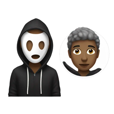 Male artist painting wearing white drama mask and black hoodie  sticker