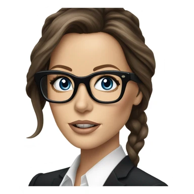 Hyper Realistic photo Kate Beckinsale blue eyes wearing glasses in a business meeting black dress sticker