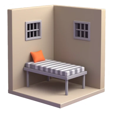 Add a 3D emoji style prison cell background to the image, with smooth shading and vibrant colors. sticker