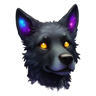 Black iridescent fluffy dog fox head zombie skull skeleton gold mechanical nebula galaxy stars colorful flowers fairy lights vintage sticker