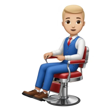 virtual assistant in a barber shop, sitting at a reception desk with barber tools sticker