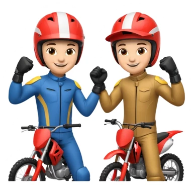 2 dirtbike racers in gear and gloves fist bumping sticker