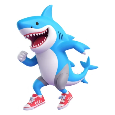 a shark wearing Nike-style sneakers, dynamic pose, fun and energetic sticker