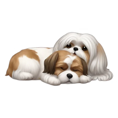 Shih tzu dog and human lady sleeping on couch sticker