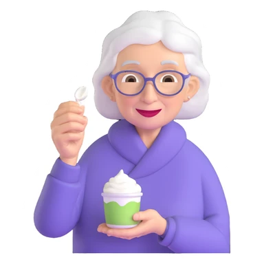 elderly woman offering yogurt sticker