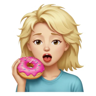 Blonde girl with messy hair with her eyes rolling back while she’s yawning thick lips and cream from a donut on her cheek sticker