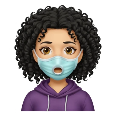 a pretty tan bratz girl with black curly hair. no makeup, looking sick, wearing a mask, coughing sticker