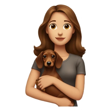 A girl with brown hair with a brown dachshund in her arms sticker