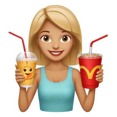 a woman holding fastfood drink sticker