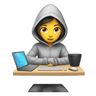 Young girl with a hood behind his computer and focus on his code  sticker