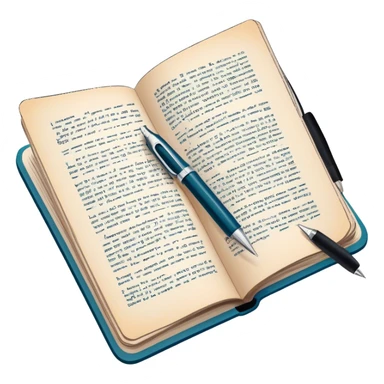 Create a detailed emoji representing the process of writing texts for comic books. The design should feature a large, open comic book with vintage comic strips visible on its pages. A pen should be shown writing text on one of the comic panels, but without a hand. The pencil should appear as though it is actively creating the dialogue or narration. Use a classic color palette with muted tones for the comic book and brighter accents on the pencil to draw attention to the writing process. Do not include any emojis or smiley faces. Make the background transparent. sticker