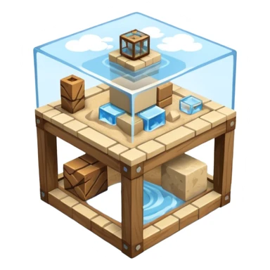 crafting table with tools, stone, wood, glass, sand, steam, water... like a minecraft style cube crafting table 100% like a minecraft table crafting sticker