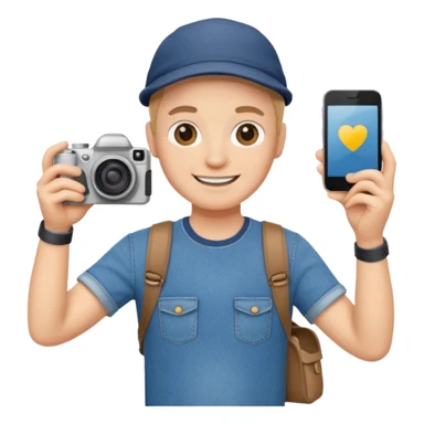 a tourist in europe holding a camera not wearing khaki sticker