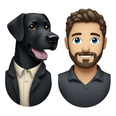 Handsome man with blue eyes black hair and beard holding black Labrador  sticker