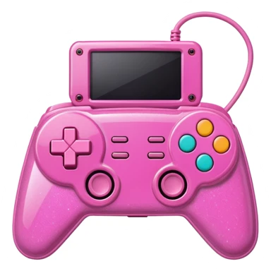 glittery pink 90s retro game console with pink corded controller sticker