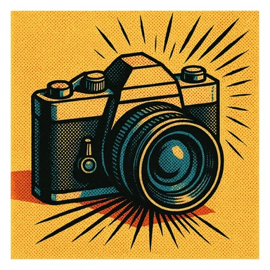 a camera, old school comic book style, vintage comic illustration sticker