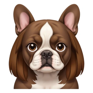 a white girl with brown hair with a black frenchie bulldog with long hair without the ears sticker