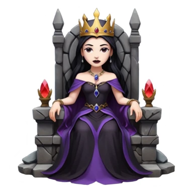 Dark queen seated on stone throne, relaxed dominance, heavy shadows, cold sticker