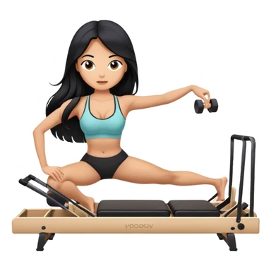 woman with bra, tanned long black hair, doing Pilates reformer  sticker