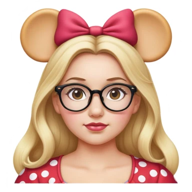Thick Woman Hazel eyes glasses Long blonde hair Minnie mouse ears sticker