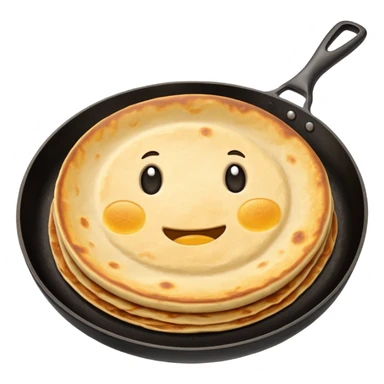 toasted round tapioca tortilla flipping slightly in the air over a frying pan sticker