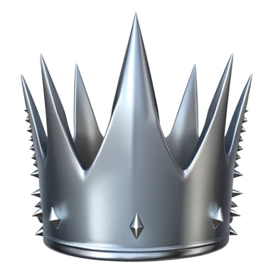 A spiked crown emoji made of silver chrome, sharp yet rounded metallic spikes, glossy reflections, aggressive luxury swag aesthetic, iOS emoji style, centered, clean white background sticker