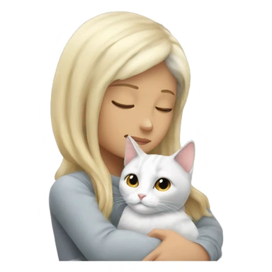 white grey cat cuddling with blonde girl sticker