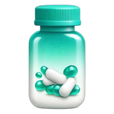 white pill bottle with teal medicine capsule, sparkles and texture sticker