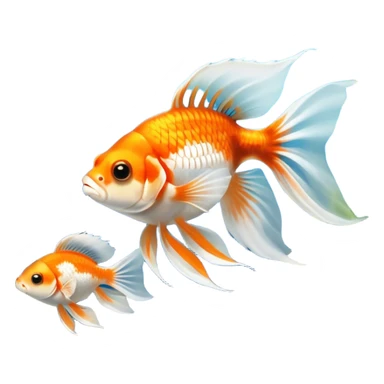 Large aquarium fish like veil tails and lionhead goldfish swimming gracefully in a beautifully decorated aquarium. Colorful aquatic plants, smooth rocks, and gentle bubbles surround the fish. The water shimmers in sunlight, creating a peaceful and vibrant underwater scene. Transparent background. sticker