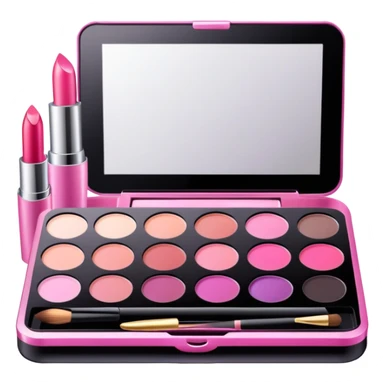 Makeup kit with lipstick, mascara, and eyeshadow palette sticker