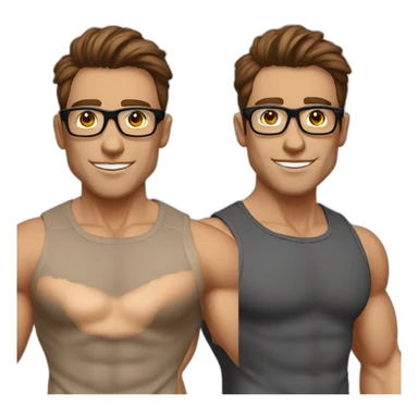 a guy fashion bodybuilder glasses, developper brown hair with pc sticker