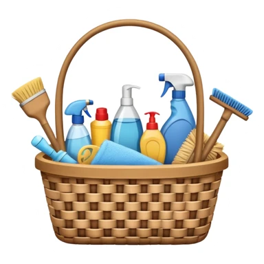 basket with cleaning equipment sticker