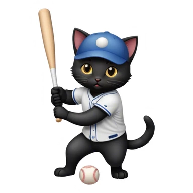 Black kitten playing baseball sticker