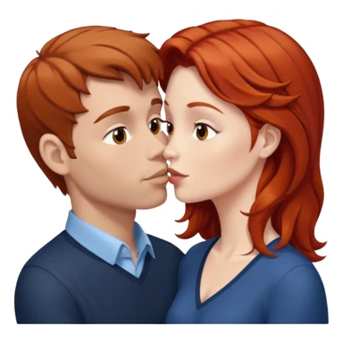 kissy face between white man with brown hair and redhead woman sticker