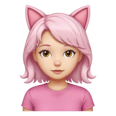 girl with wavy white hair and cat ears wearing pink tshirt sticker