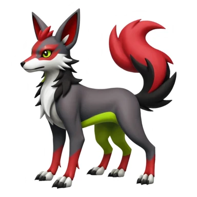Hyper realistic skeletal black and neon green and neon yellow Zangoose-Lycanroc-Zorua-Litten-Houndoom-Fakémon-Pokémon-Digimon-hybrid-fusion (full body) sticker
