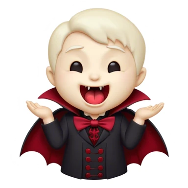 Cinematic Cute Yawning Vampire Portrait Emoji, with a small, rounded, charming pale face accented with tiny playful fangs and droopy, half-closed eyes, head tilted in an adorable wide yawn, dressed in miniature elegant dark attire with a hint of crimson, simplified yet irresistibly endearing, highly detailed with a soft, mysterious glow and gentle outline that captures the cute, drowsy side of an immortal! sticker