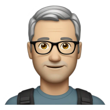 middle age lean white man, black short hair, black glasses, blueeyes sticker