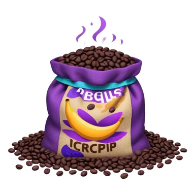 Bag of purple coffee beans on the floor sticker