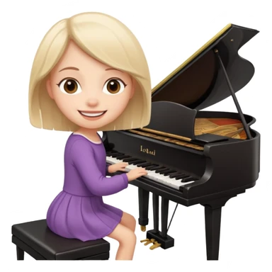 A cute girl in funny animated style , cartoon is playing the piano. sticker