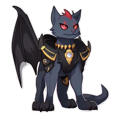 cool punk kawaii cartoon edgy distinguished elegant beautiful fantasy black ethereal nargacuga-bat-zorua-sphynx-Quiana-Fakemon collar harness with big fangs full body sticker