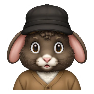 curly black rabbit with jersey and hat sticker