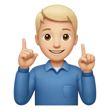 emoji of a happy cartoon person pointing downward toward the ground with both hands, standing upright, smiling warmly, both index fingers extended and pointing down clearly, simple light background, expressive and playful Apple emoji design showing the meaning “here / down here sticker
